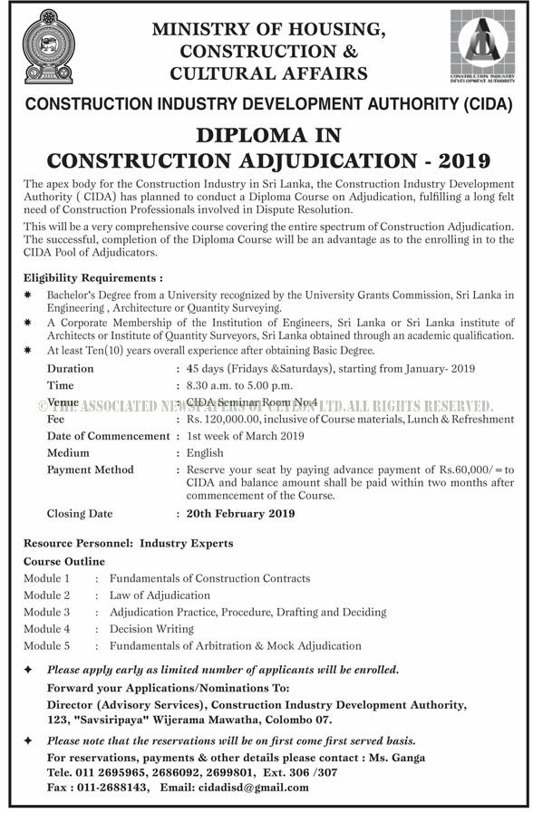 Diploma in Construction Adjudication - Construction Industry Development Authority 